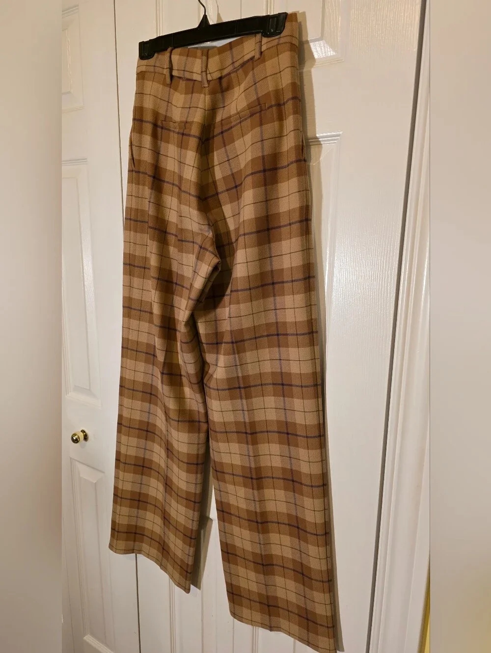Aritzia Wilfred Camel Plaid High-Rise Wide Leg Trousers | Custom Tailored Waist - Picture 7 of 9